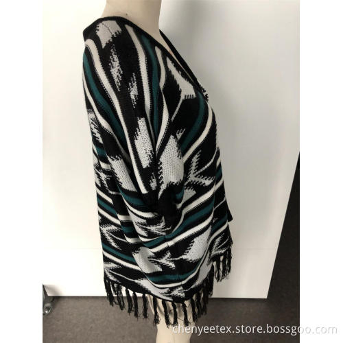Fringe stitching a warm cardigan